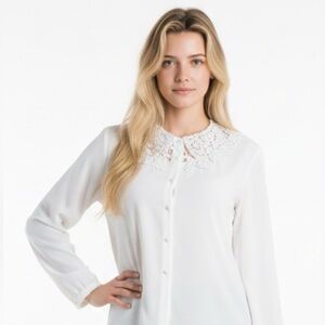 Stylish White Blouse with Lace Detail